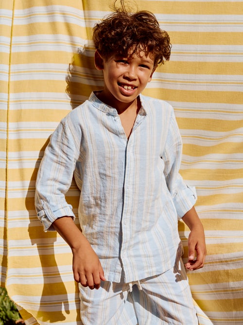 Camicia a righe con collo alla coreana in lino e cotone - Kiabi