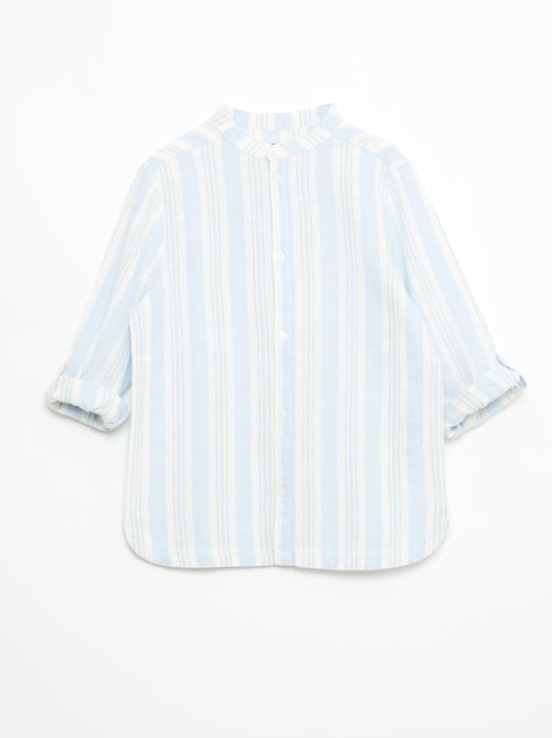 Camicia a righe con collo alla coreana in lino e cotone - Kiabi