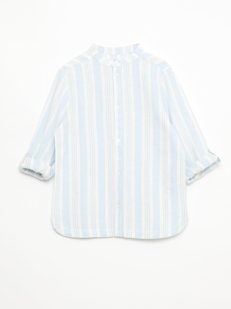 Camicia a righe con collo alla coreana in lino e cotone Blu - Kiabi