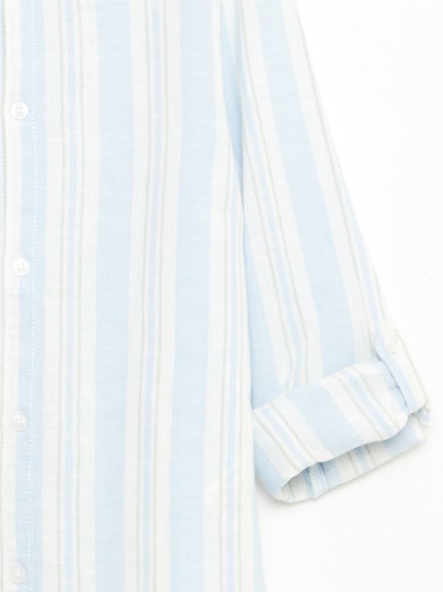Camicia a righe con collo alla coreana in lino e cotone - Kiabi