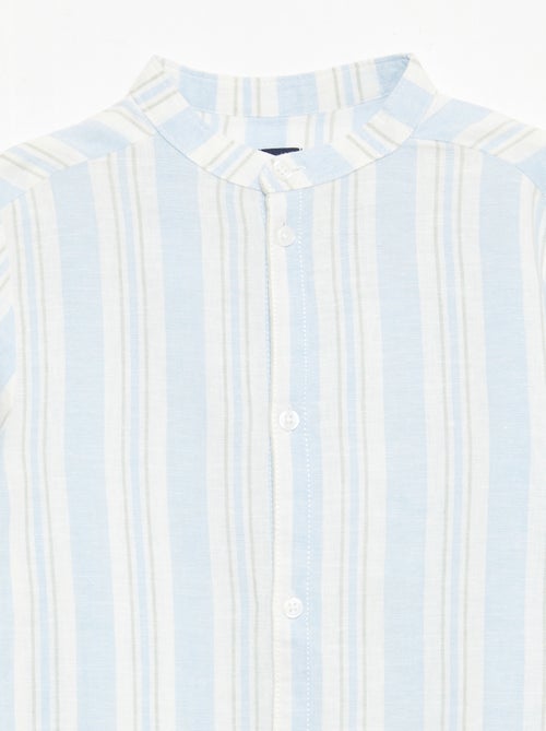 Camicia a righe con collo alla coreana in lino e cotone - Kiabi