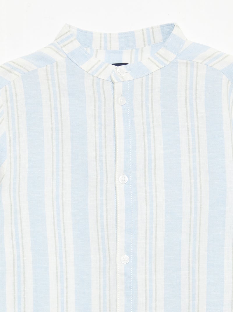 Camicia a righe con collo alla coreana in lino e cotone Blu - Kiabi