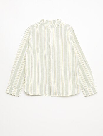 Camicia a righe con collo alla coreana in lino e cotone