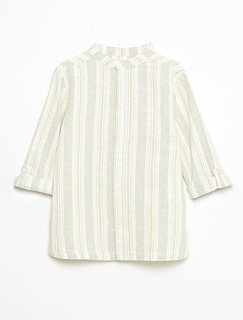 Camicia a righe con collo alla coreana in lino e cotone