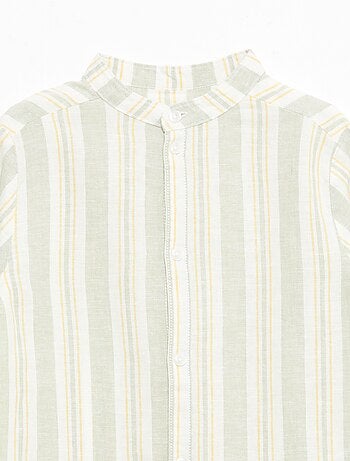 Camicia a righe con collo alla coreana in lino e cotone