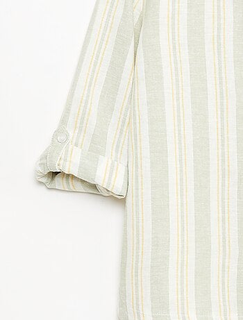 Camicia a righe con collo alla coreana in lino e cotone