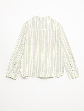 Camicia a righe con collo alla coreana in lino e cotone