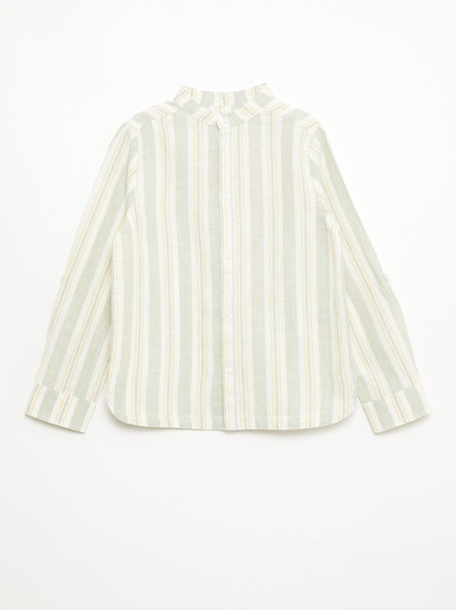 Camicia a righe con collo alla coreana in lino e cotone - Kiabi