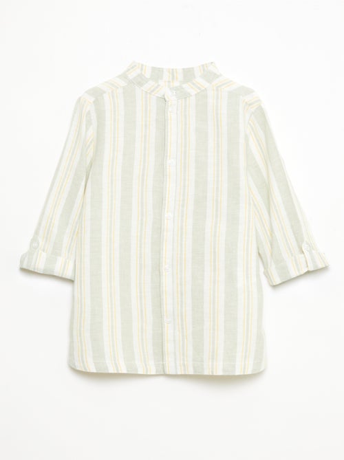 Camicia a righe con collo alla coreana in lino e cotone - Kiabi
