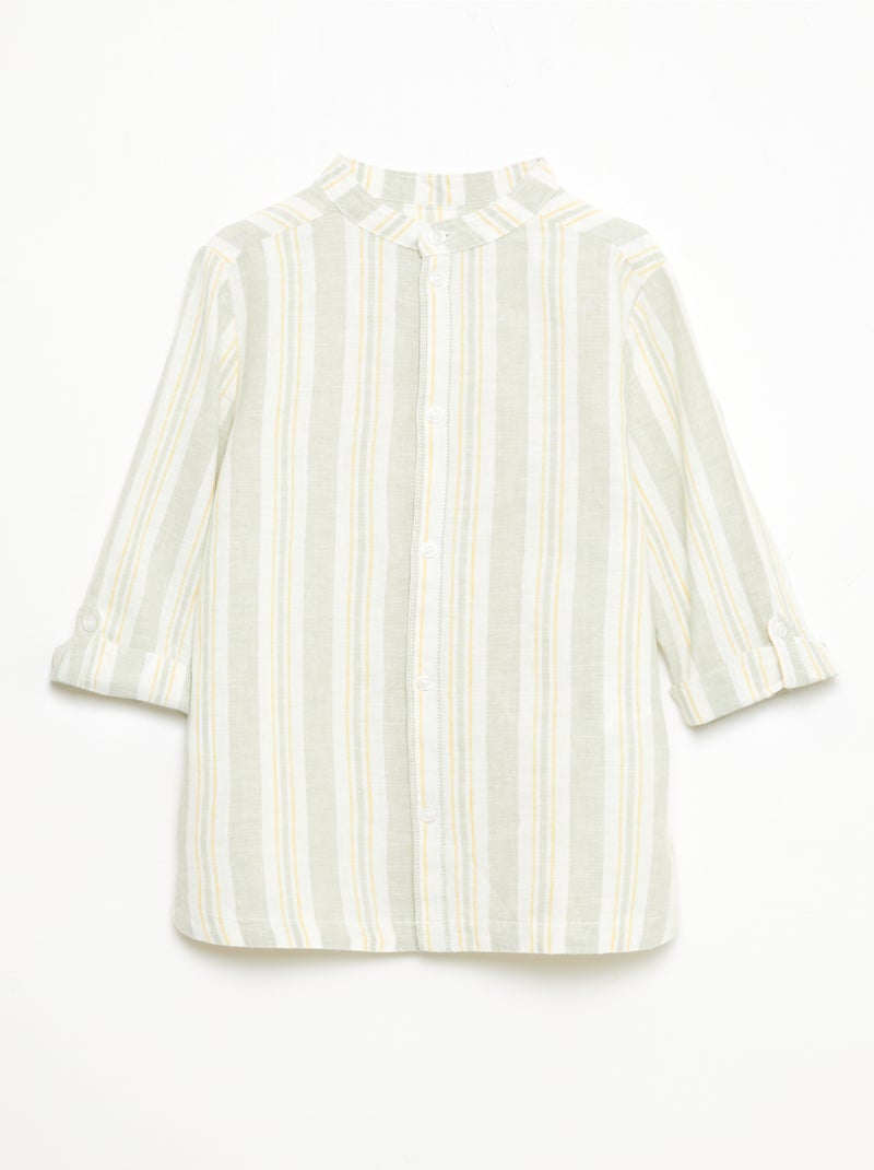 Camicia a righe con collo alla coreana in lino e cotone Verde - Kiabi