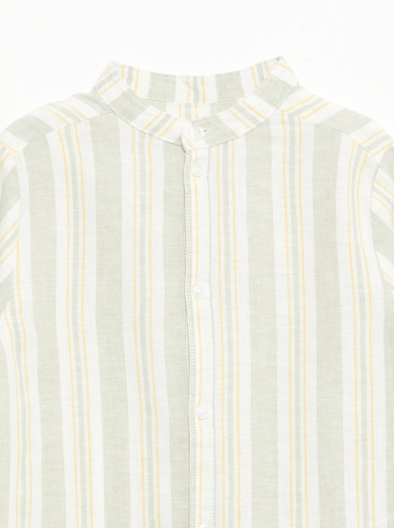 Camicia a righe con collo alla coreana in lino e cotone Verde - Kiabi