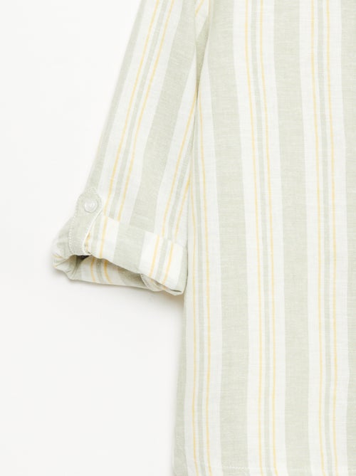 Camicia a righe con collo alla coreana in lino e cotone - Kiabi
