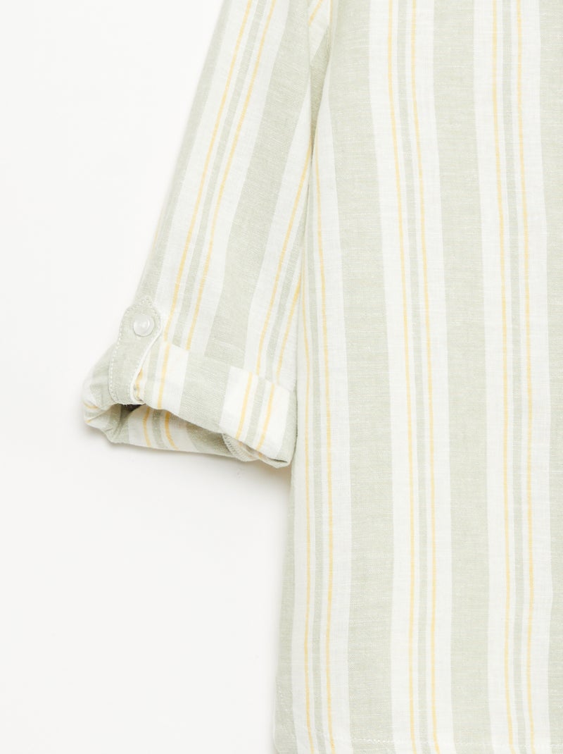 Camicia a righe con collo alla coreana in lino e cotone Verde - Kiabi