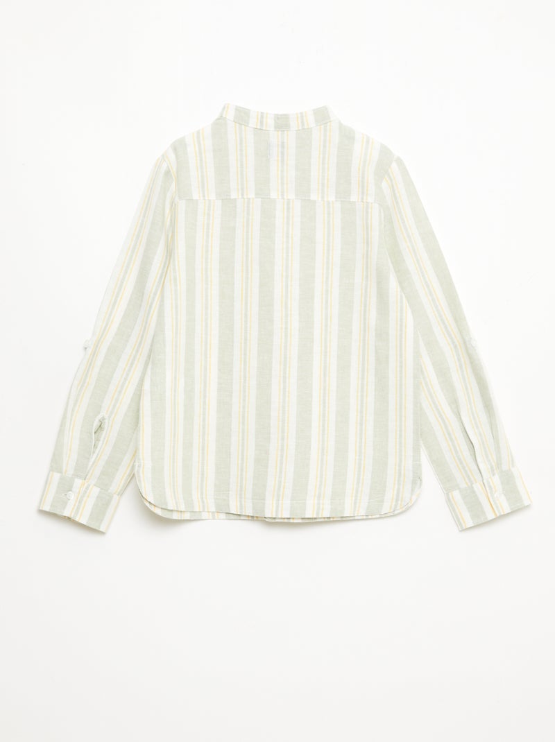 Camicia a righe con collo alla coreana in lino e cotone Verde - Kiabi