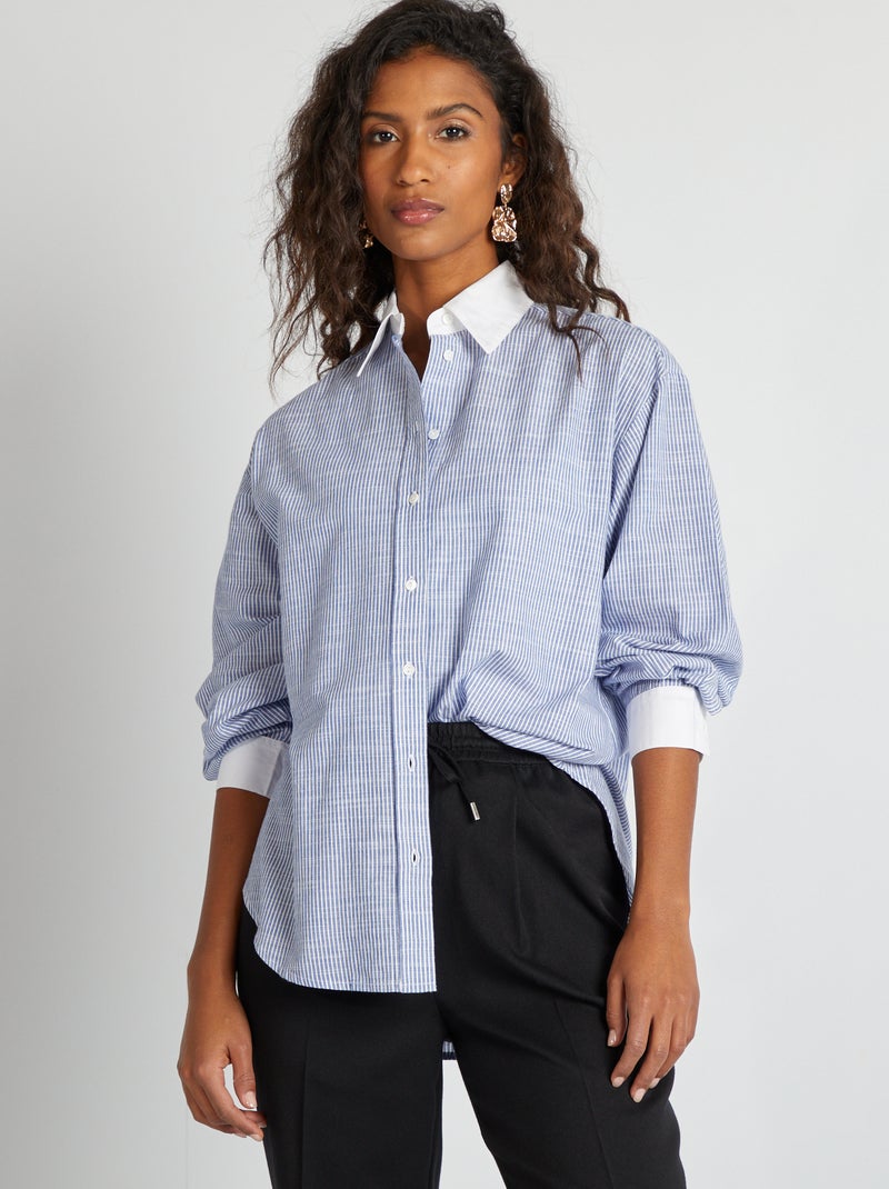 Camicia a righe con collo e polsini a contrasto BLU - Kiabi