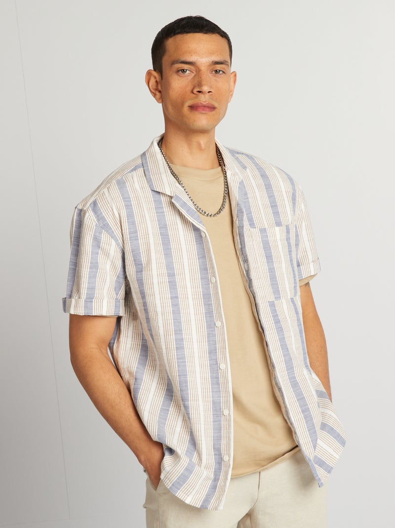 Camicia a righe con maniche corte BLU - Kiabi