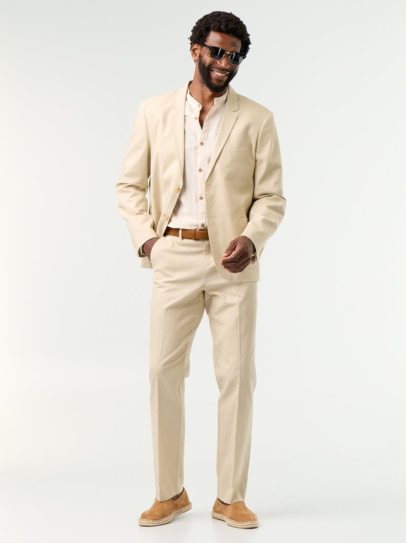 Camicia a righe con maniche lunghe arrotolabili Beige - Kiabi