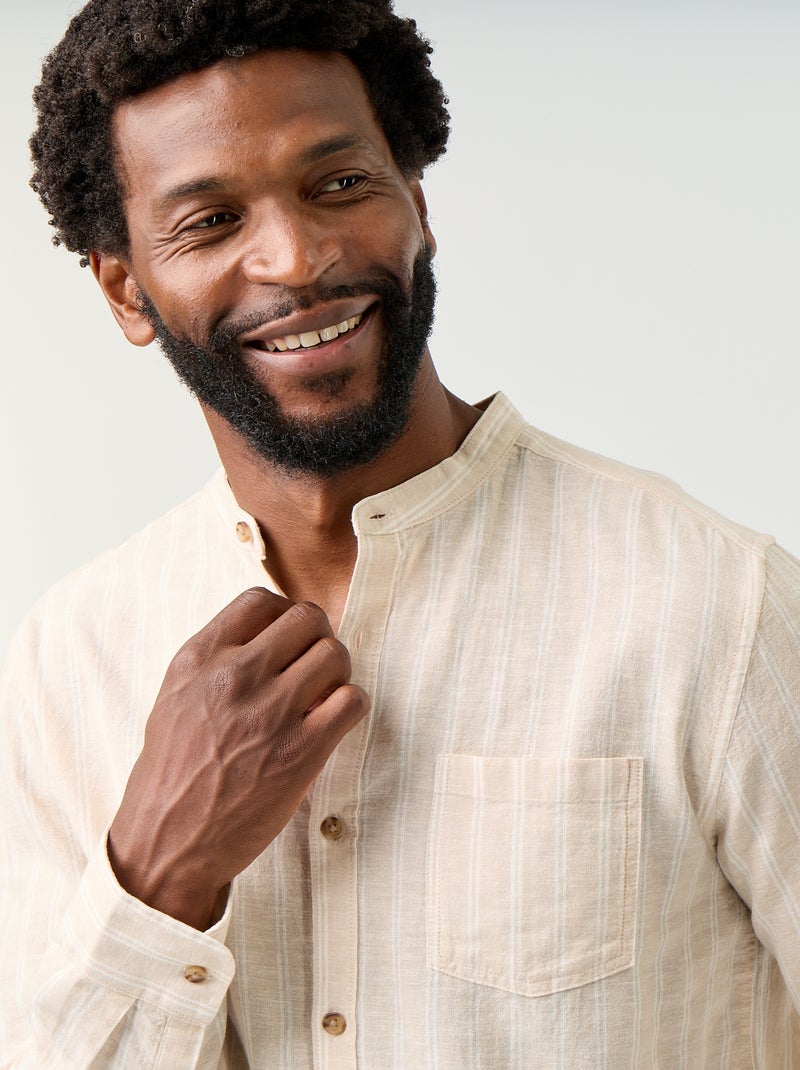 Camicia a righe con maniche lunghe arrotolabili Beige - Kiabi
