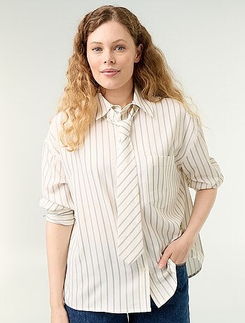 Camicia a righe con taschino sul petto + cravatta coordinata - 2 pezzi