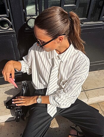 Camicia a righe con taschino sul petto + cravatta coordinata - 2 pezzi