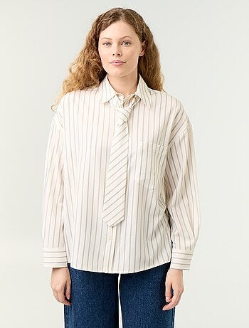 Camicia a righe con taschino sul petto + cravatta coordinata - 2 pezzi