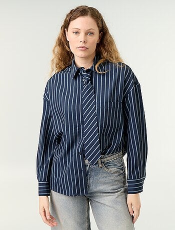 Camicia a righe con taschino sul petto + cravatta coordinata - 2 pezzi