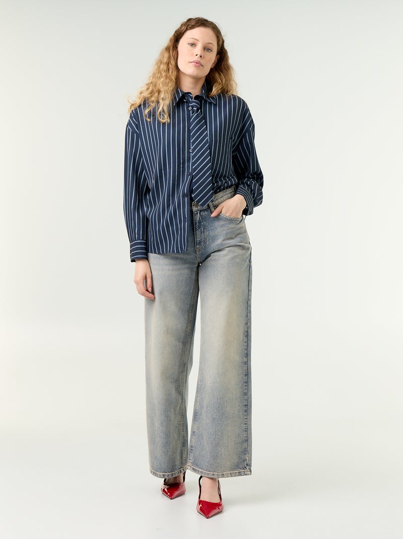 Camicia a righe con taschino sul petto + cravatta coordinata - 2 pezzi Blu - Kiabi