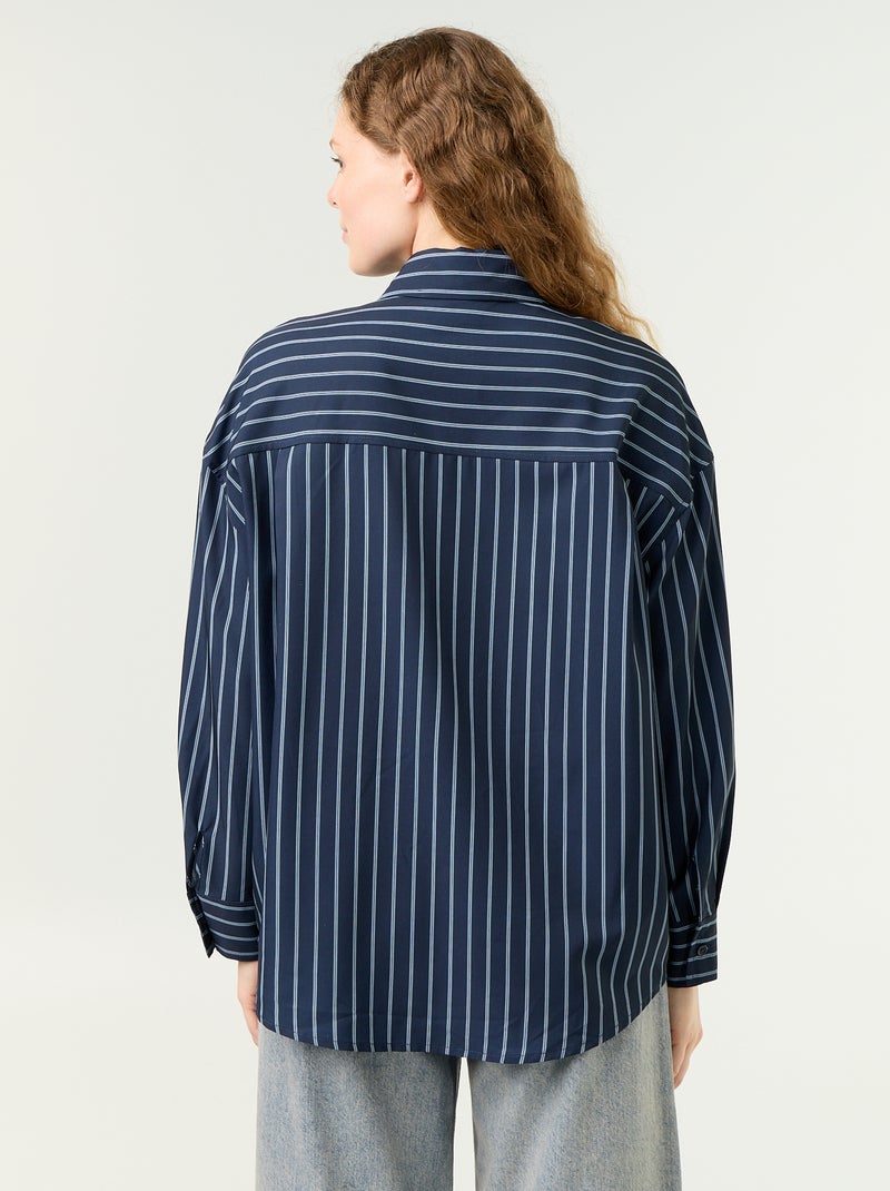 Camicia a righe con taschino sul petto + cravatta coordinata - 2 pezzi Blu - Kiabi