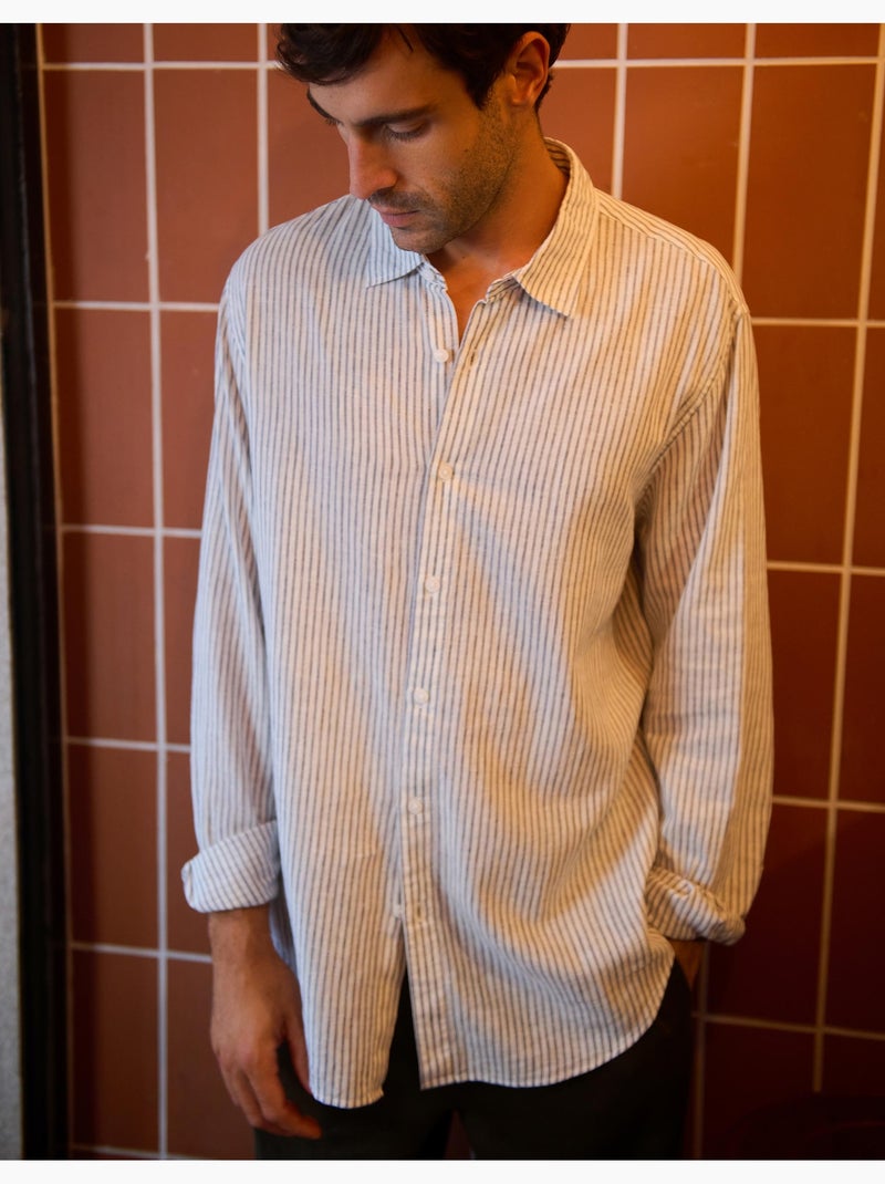 Camicia a righe di lino, MO Fashion Bianco - Kiabi