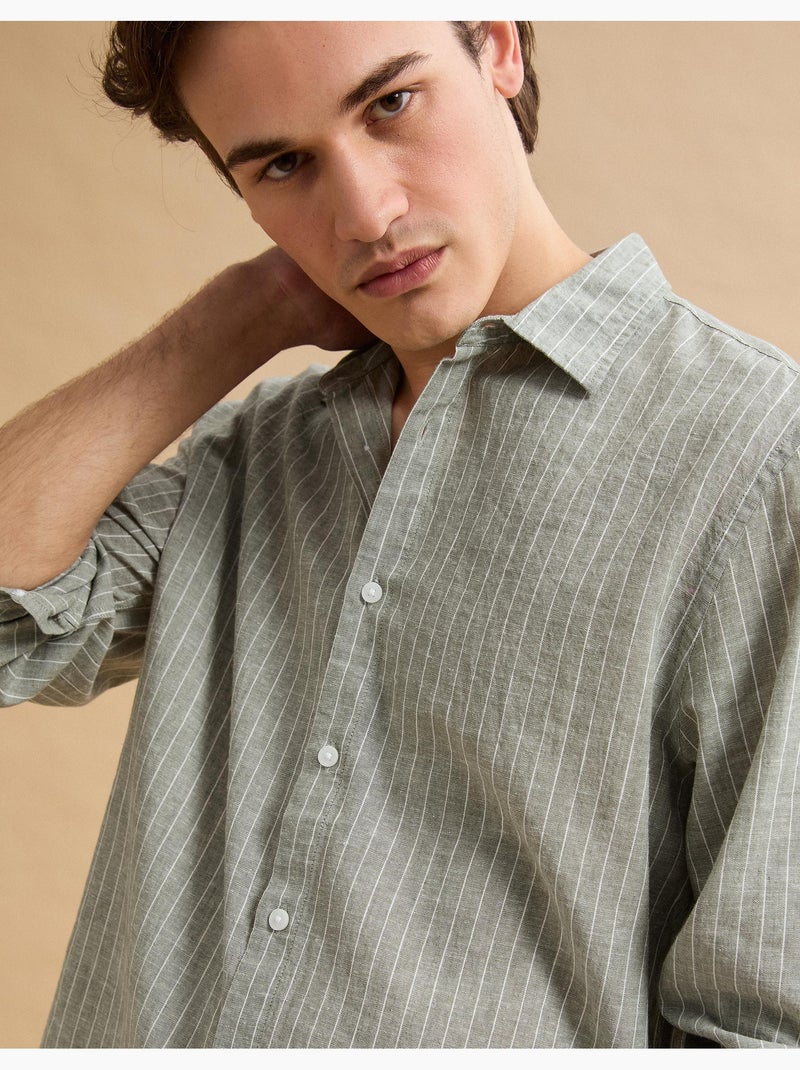 Camicia a righe di lino, MO Fashion Verde - Kiabi