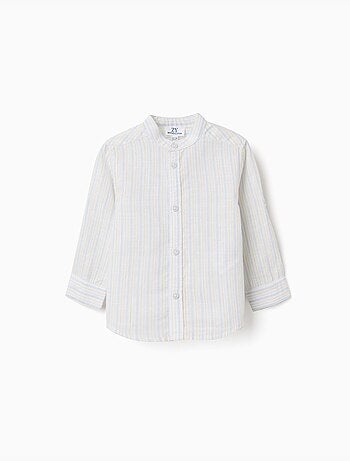 Camicia a righe in cotone con colletto mao B&S