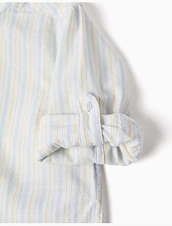 Camicia a righe in cotone con colletto mao B&S