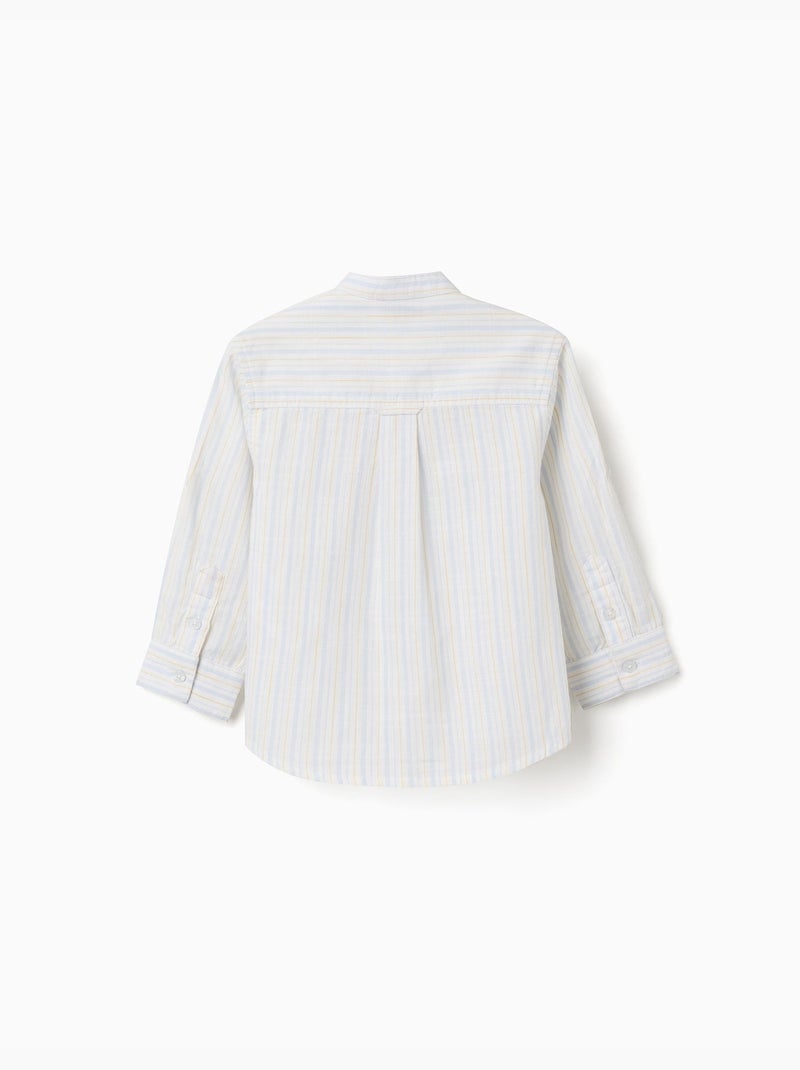 Camicia a righe in cotone con colletto mao B&S Blu chiaro - Kiabi
