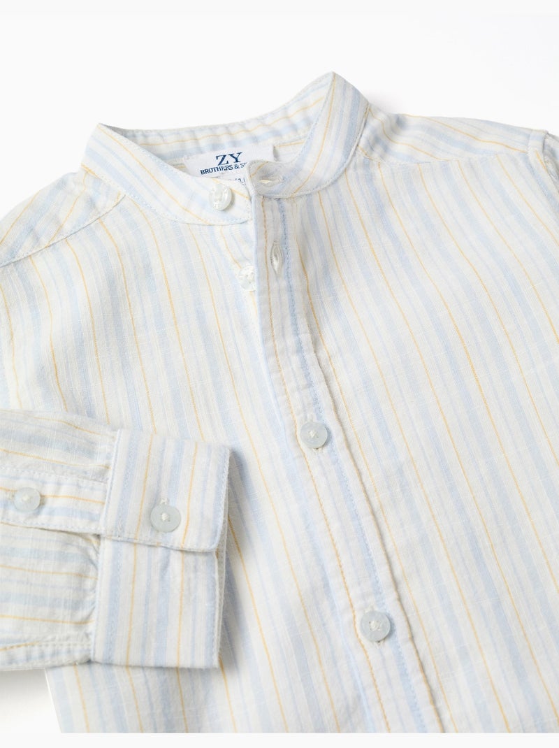 Camicia a righe in cotone con colletto mao B&S Blu chiaro - Kiabi