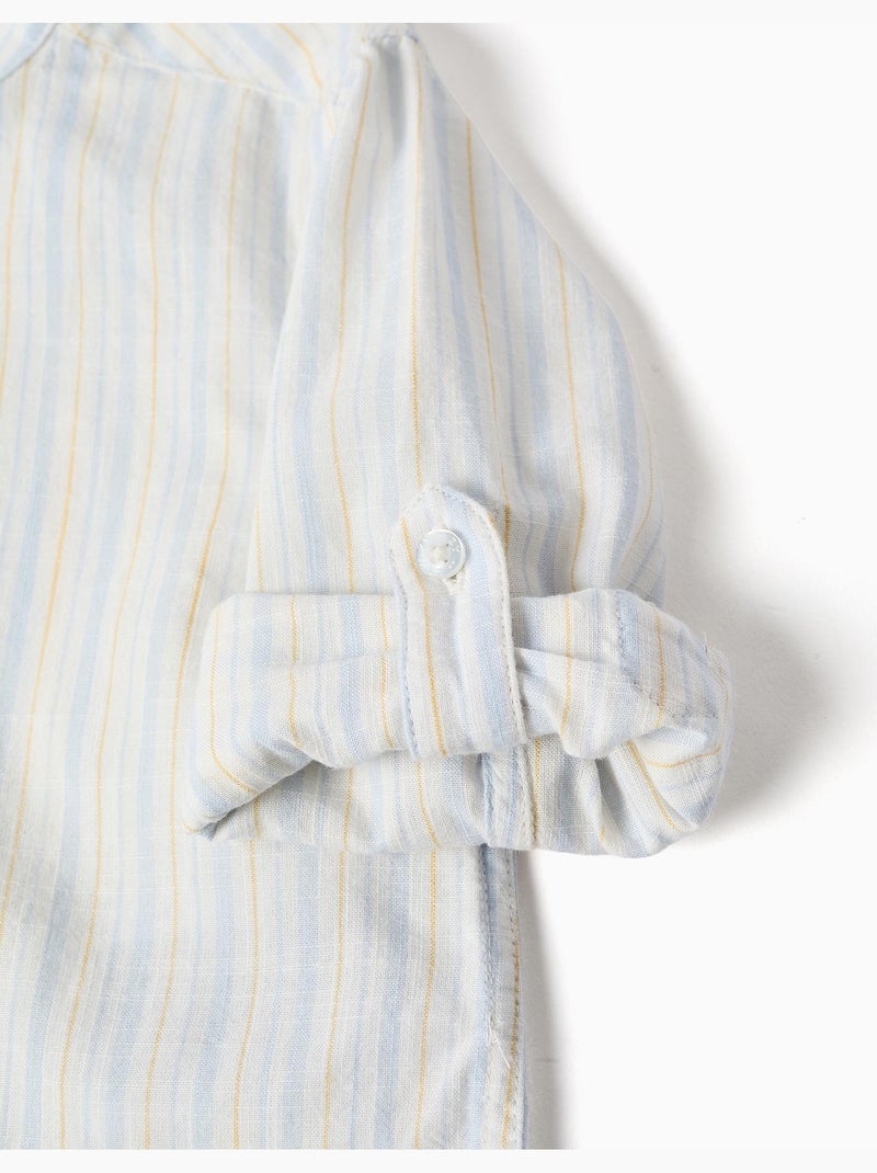 Camicia a righe in cotone con colletto mao B&S Blu chiaro - Kiabi