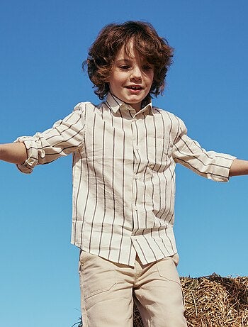 Camicia a righe in cotone con taschino sul petto