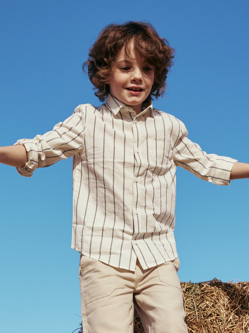 Camicia a righe in cotone con taschino sul petto Beige - Kiabi