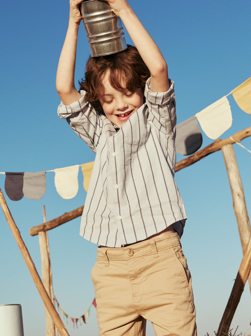 Camicia a righe in cotone con taschino sul petto Blu - Kiabi