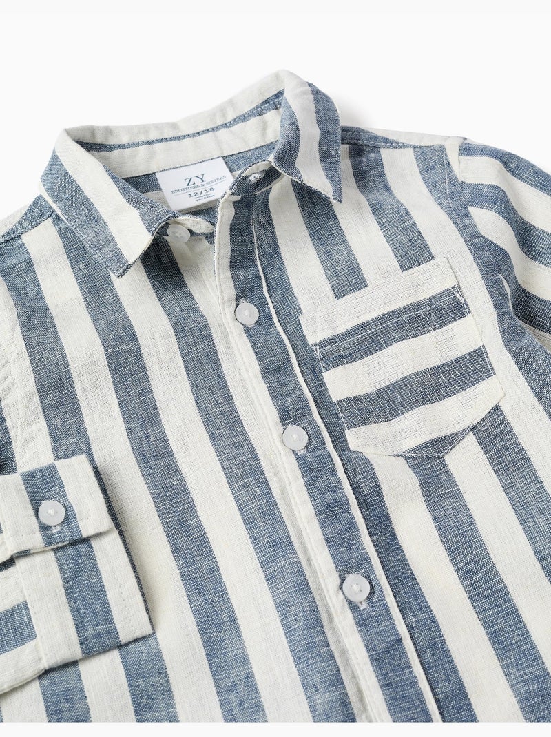 Camicia a righe in cotone e lino You&Me Beige chiaro - Kiabi