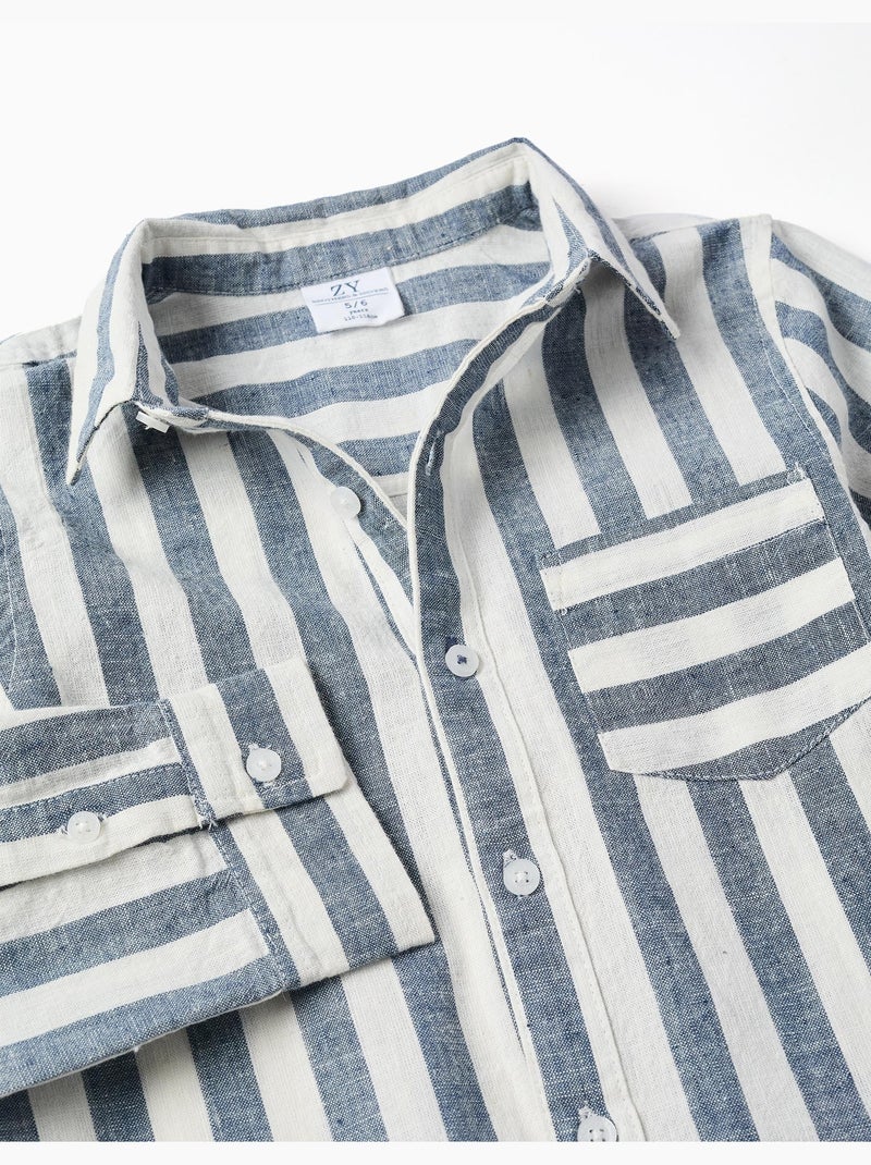 Camicia a righe in cotone e lino You&Me Beige chiaro - Kiabi