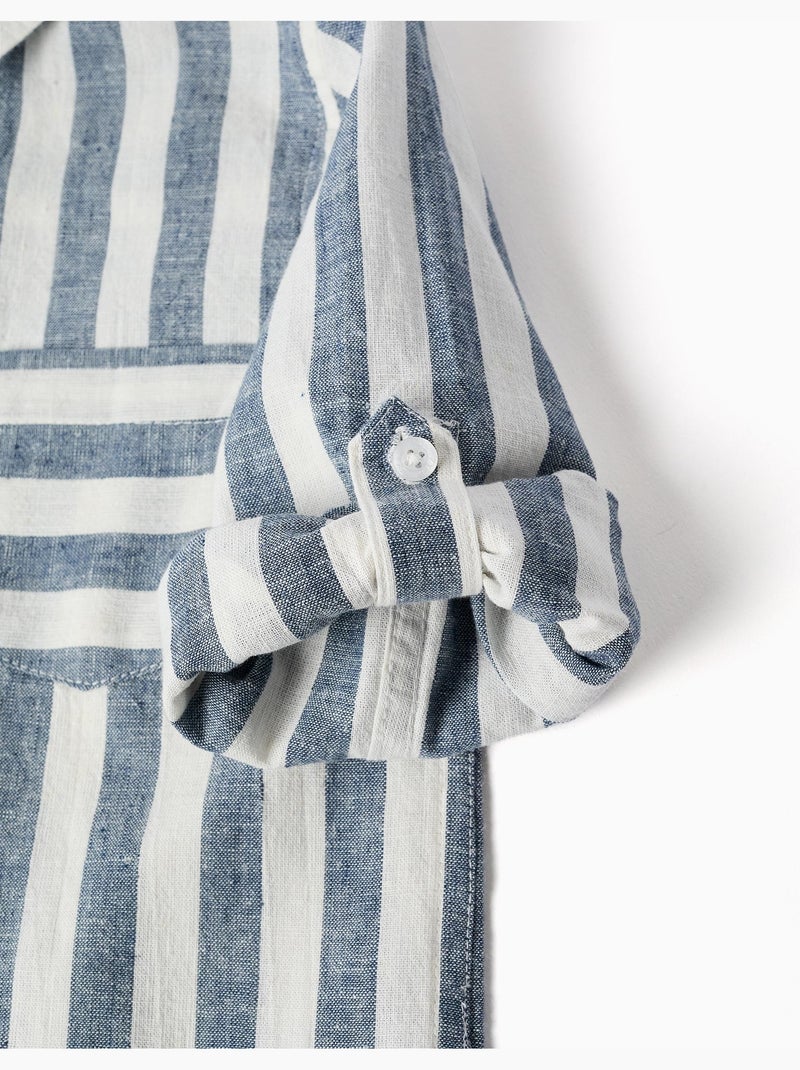 Camicia a righe in cotone e lino You&Me Beige chiaro - Kiabi