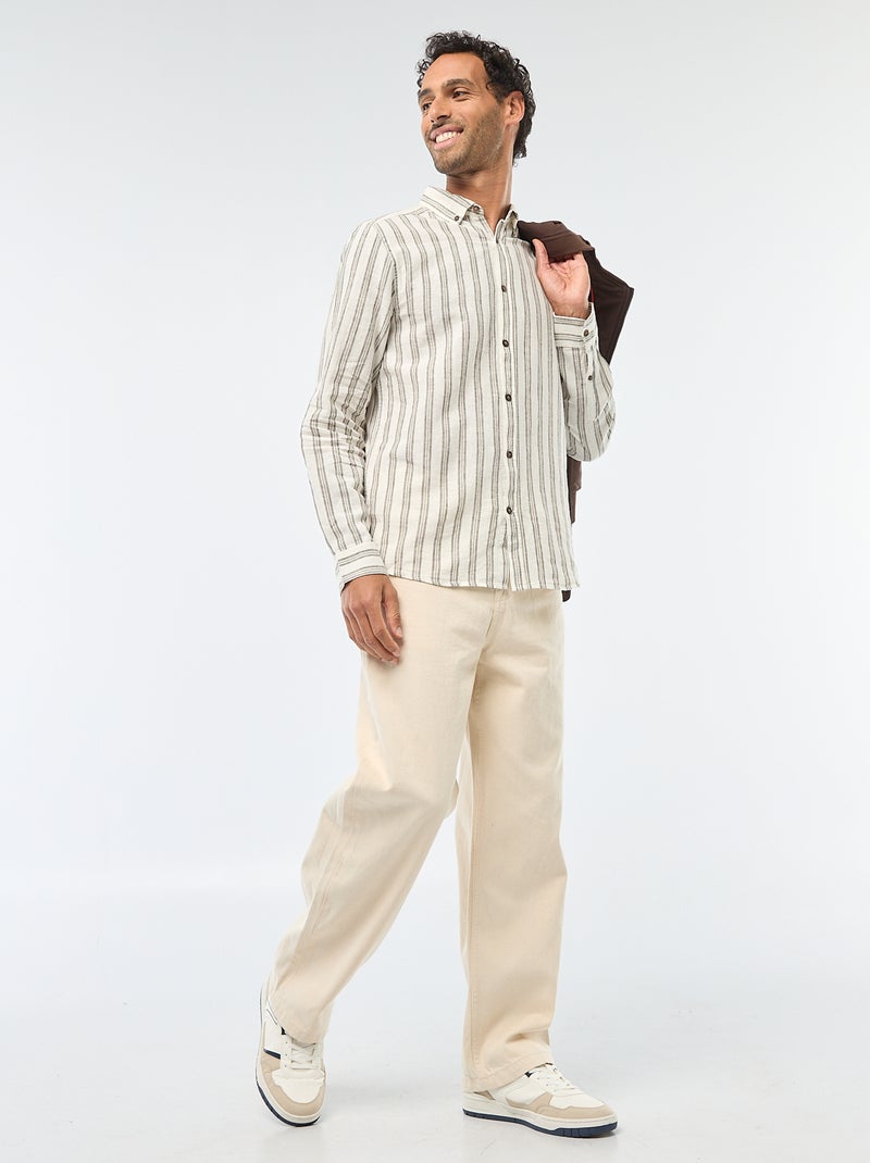 Camicia a righe in lino e cotone Bianco - Kiabi
