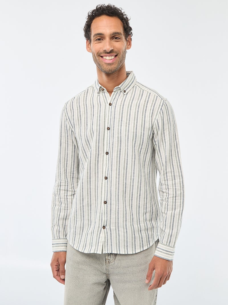 Camicia a righe in lino e cotone Bianco - Kiabi