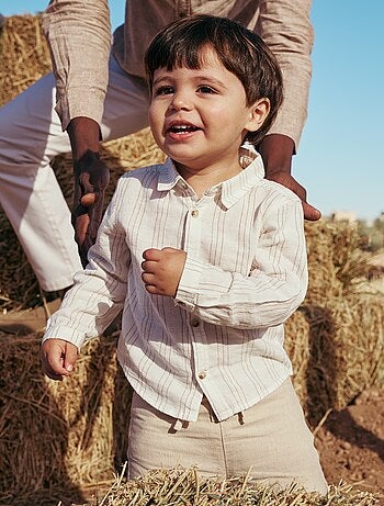 Camicia a righe in lino e cotone
