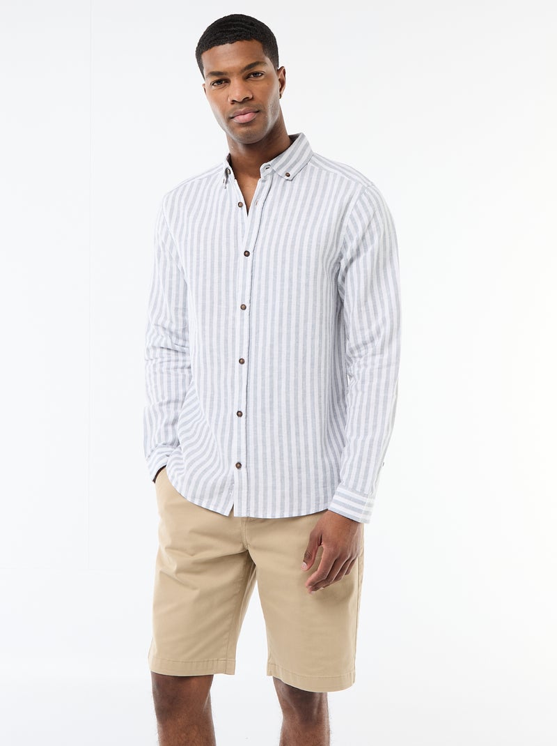 Camicia a righe in lino e cotone Blu - Kiabi