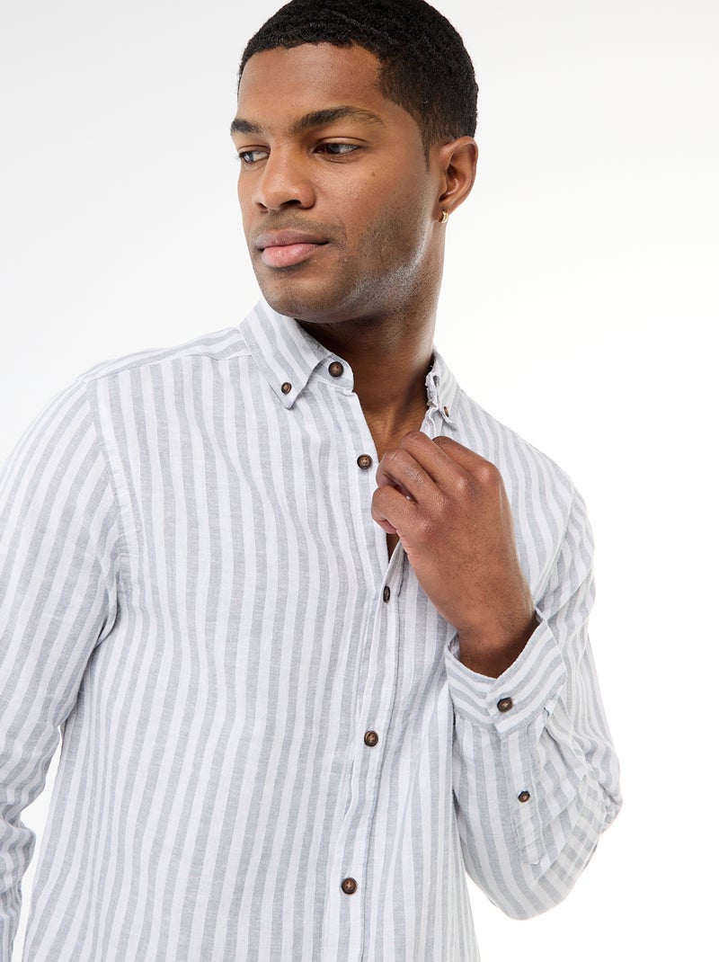 Camicia a righe in lino e cotone Blu - Kiabi