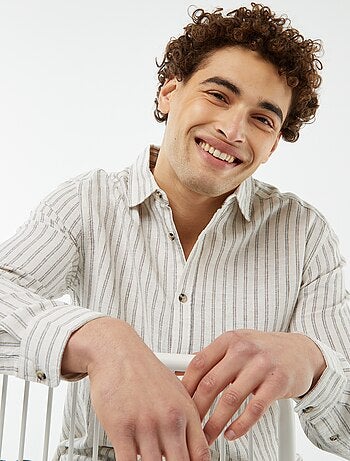 Camicia a righe in misto lino