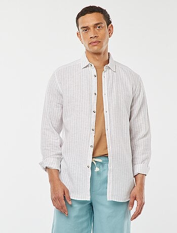 Camicia a righe in misto lino