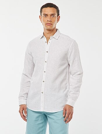 Camicia a righe in misto lino