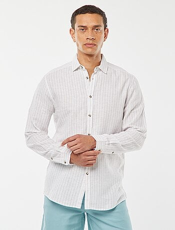 Camicia a righe in misto lino